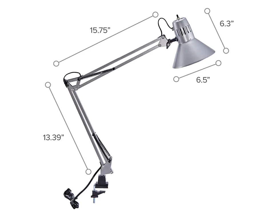 Bostitch® Swing Arm LED Desk Lamp With Clamp, 36"H, Black/Silver