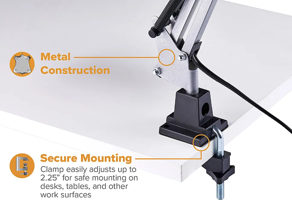 Bostitch® Swing Arm LED Desk Lamp With Clamp, 36"H, Black/White