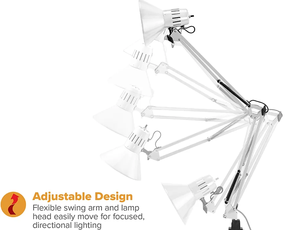 Bostitch® Swing Arm LED Desk Lamp With Clamp, 36"H, Black/White