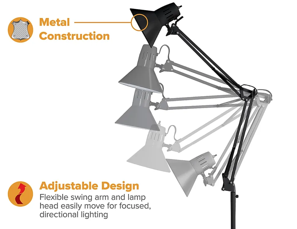 Bostitch® Swing Arm LED Floor Lamp, 72"H, Black