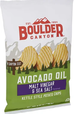 Boulder Canyon Kettle Style Potato Chips, Malt Vinegar & Sea Salt, 5.25 Oz, Total Qty 12
