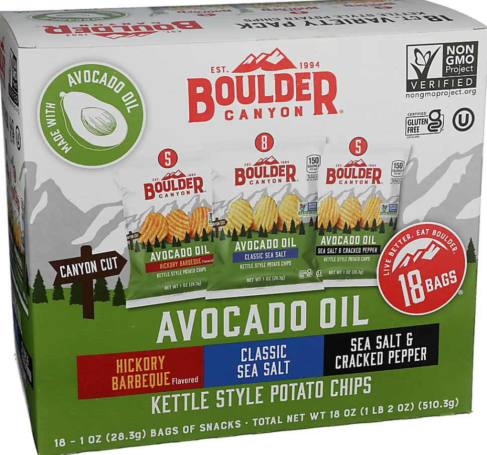 Boulder Canyon Kettle Style Potato Chips, Variety Pack, 1 Oz, Total Qty 72