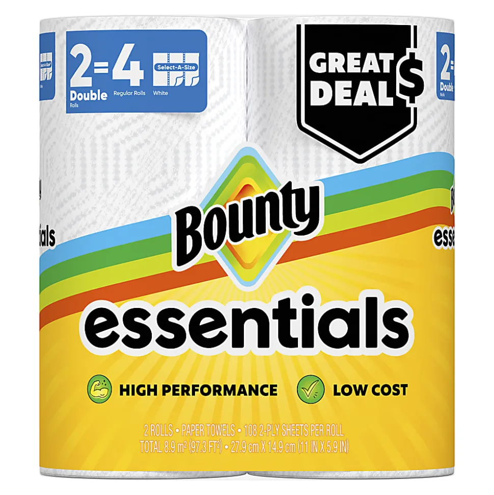 Bounty Essentials Select-A-Size Paper Towels, White, 108 Sheets Per Roll, Total Qty 2