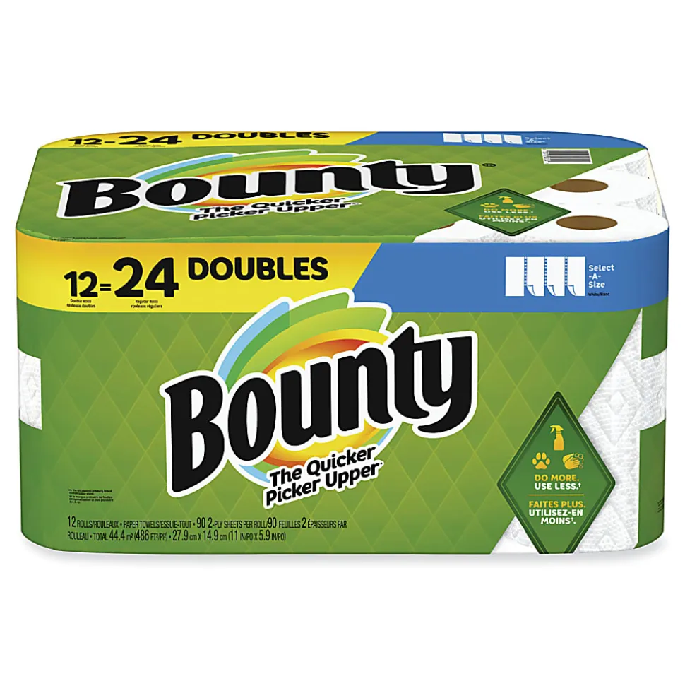 Bounty® Select-a-Size Kitchen Roll Paper Towels, 2-Ply, 5.9 x 11, White, 90 Sheets/Double Roll, 12 Rolls/Carton