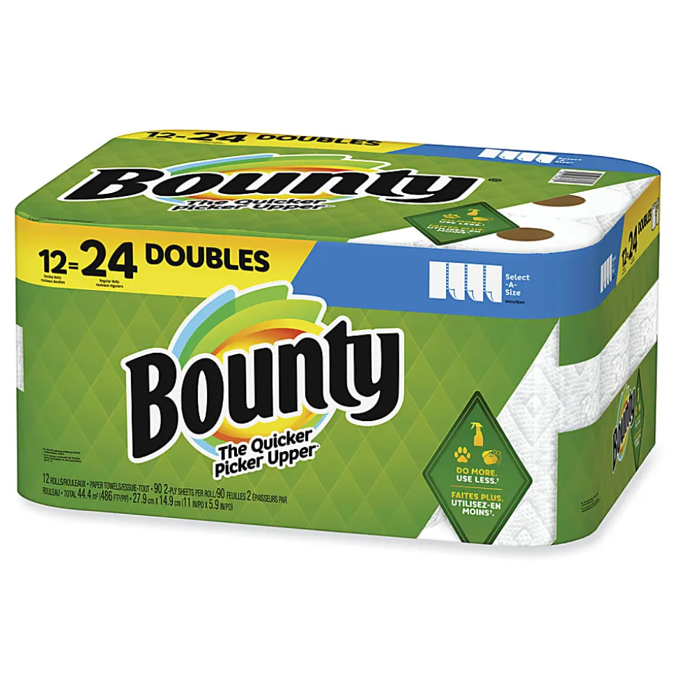 Bounty® Select-a-Size Kitchen Roll Paper Towels, 2-Ply, 5.9 x 11, White, 90 Sheets/Double Roll, 12 Rolls/Carton