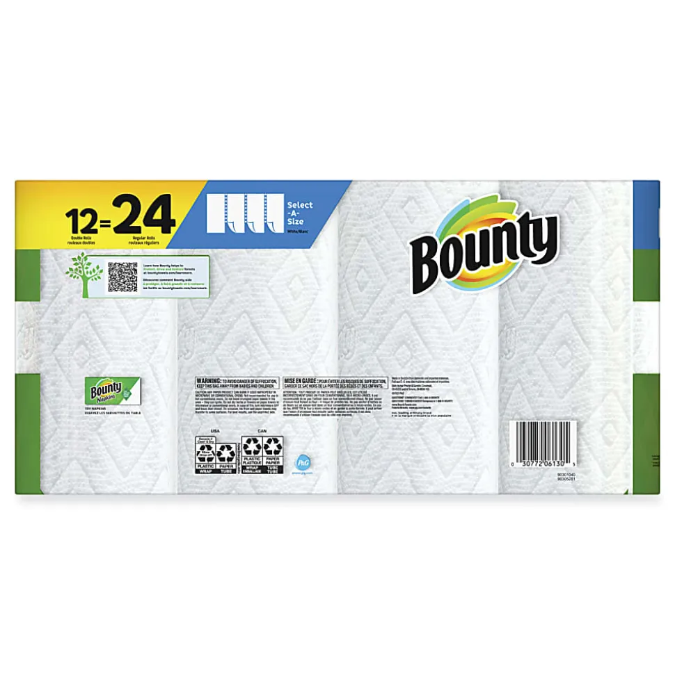 Bounty® Select-a-Size Kitchen Roll Paper Towels, 2-Ply, 5.9 x 11, White, 90 Sheets/Double Roll, 12 Rolls/Carton