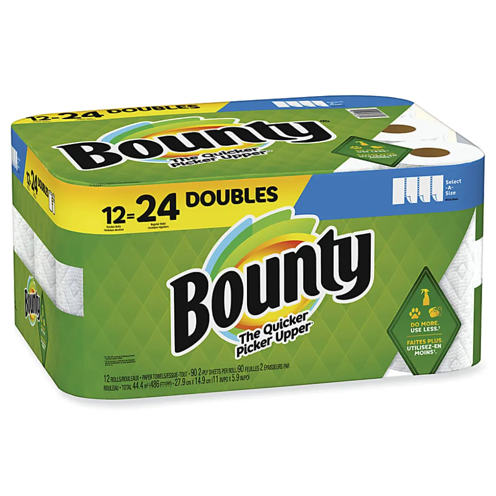 Bounty® Select-a-Size Kitchen Roll Paper Towels, 2-Ply, 5.9 x 11, White, 90 Sheets/Double Roll, 12 Rolls/Carton