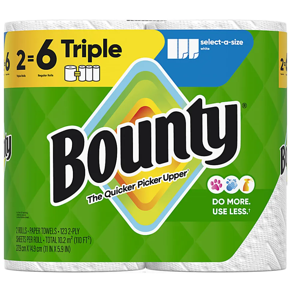 Bounty Select-A-Size 2-Ply Double-Roll Paper Towels, 2 Triple Rolls/123 Sheets Per Roll, White
