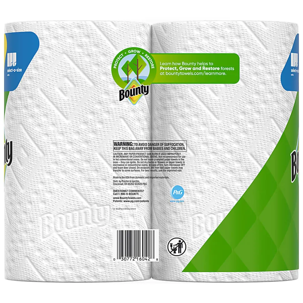 Bounty Select-A-Size 2-Ply Double-Roll Paper Towels, 2 Triple Rolls/123 Sheets Per Roll, White