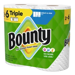Bounty Select-A-Size 2-Ply Double-Roll Paper Towels, 2 Triple Rolls/123 Sheets Per Roll, White