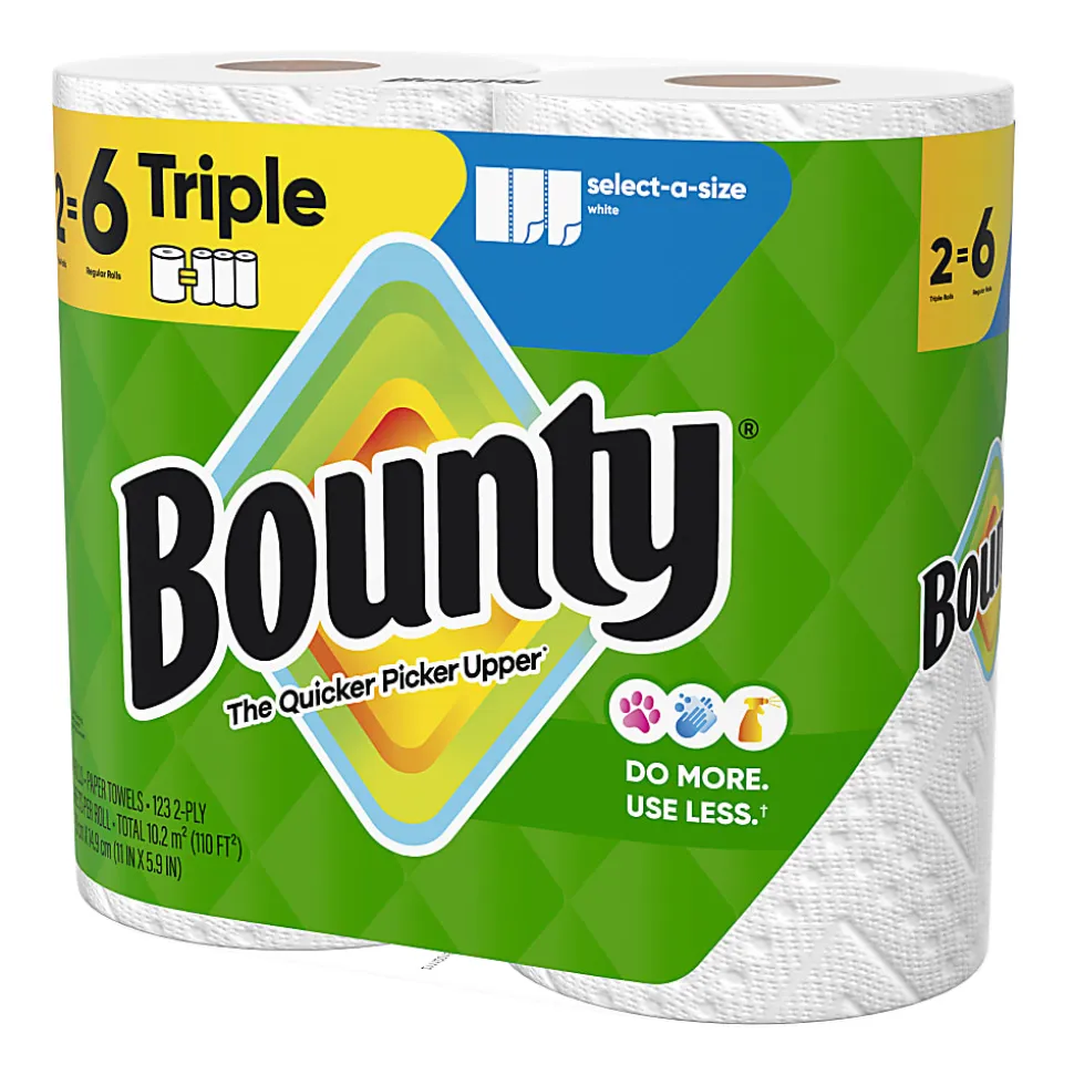Bounty Select-A-Size 2-Ply Double-Roll Paper Towels, 2 Triple Rolls/123 Sheets Per Roll, White
