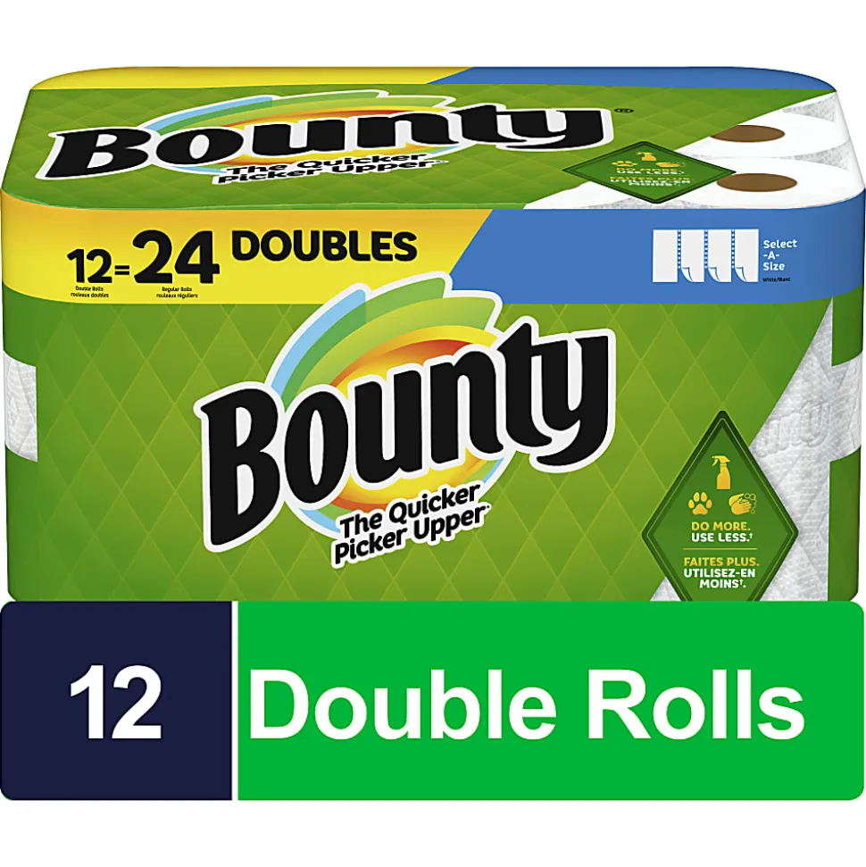 Bounty Select-A-Size 2-Ply Paper Towels, Double Rolls, 6" x 11", White, 90 Sheets Per Roll, Pack Of 12 Rolls