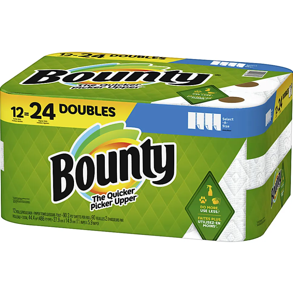 Bounty Select-A-Size 2-Ply Paper Towels, Double Rolls, 6" x 11", White, 90 Sheets Per Roll, Pack Of 12 Rolls