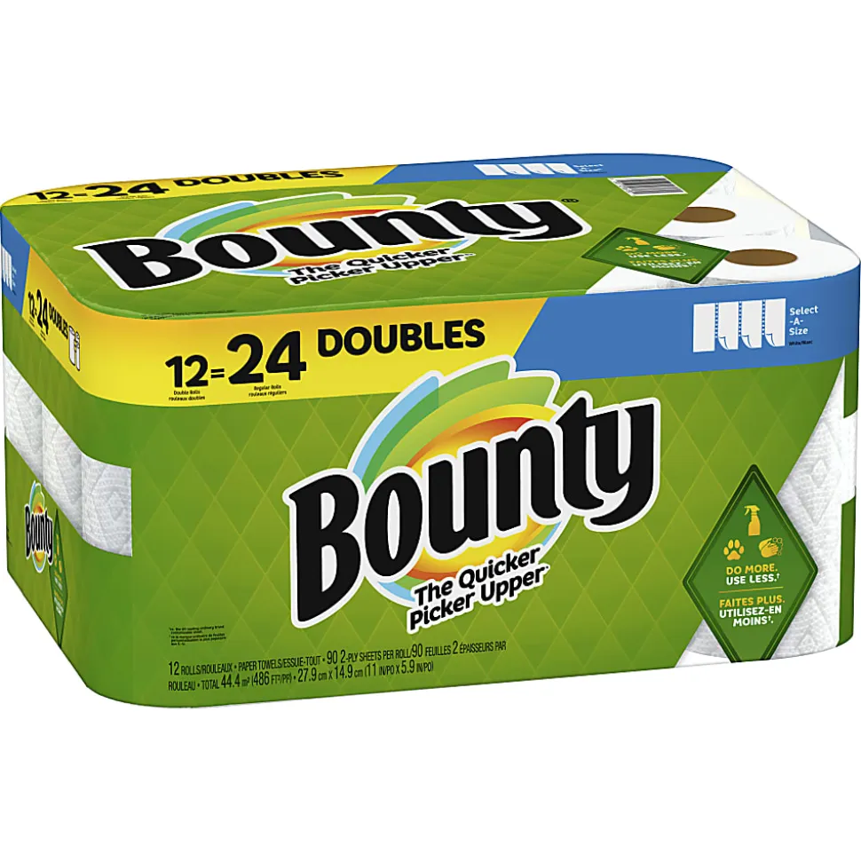 Bounty Select-A-Size 2-Ply Paper Towels, Double Rolls, 6" x 11", White, 90 Sheets Per Roll, Pack Of 12 Rolls