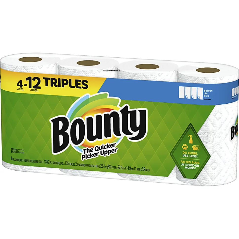 Bounty Select-A-Size 2-Ply Triple-Roll Paper Towels, 5-7/8" x 11", White, 135 Sheets Per Roll, Pack Of 4 Rolls