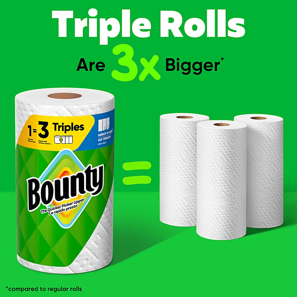 Bounty Select-A-Size 2-Ply Triple-Roll Paper Towels, 4 Triple Rolls/123 Sheets Per Roll, White
