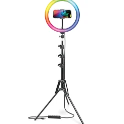 Bower RGB Selfie Ring Light Studio Kit With Wireless Remote Control & Tripod, 15-3/4"H, 13W, Black