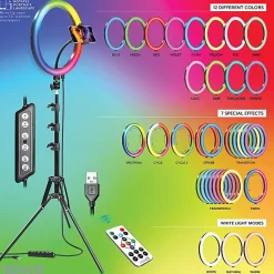 Bower RGB Selfie Ring Light Studio Kit With Wireless Remote Control & Tripod, 15-3/4