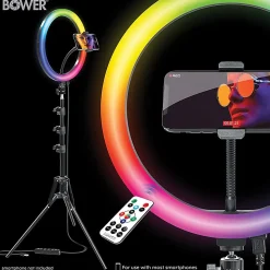 Bower RGB Selfie Ring Light Studio Kit With Wireless Remote Control & Tripod, 15-3/4