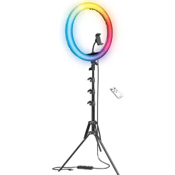 Bower RGB Selfie Ring Light Studio Kit With Wireless Remote Control & Tripod, 62”H, 10W, Black