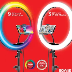 Bower RGB Selfie Ring Light Studio Kit With Wireless Remote Control & Tripod, 62”H, 10W, Black