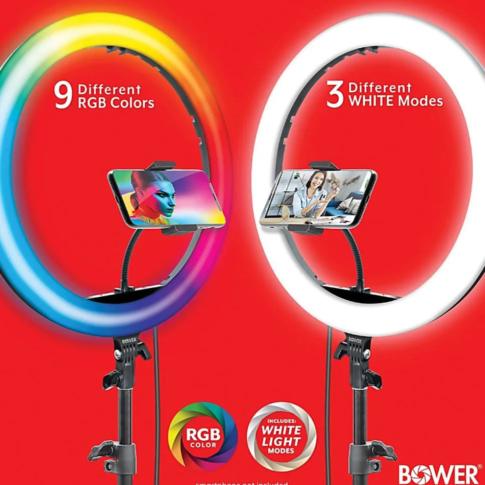 Bower RGB Selfie Ring Light Studio Kit With Wireless Remote Control & Tripod, 62”H, 10W, Black