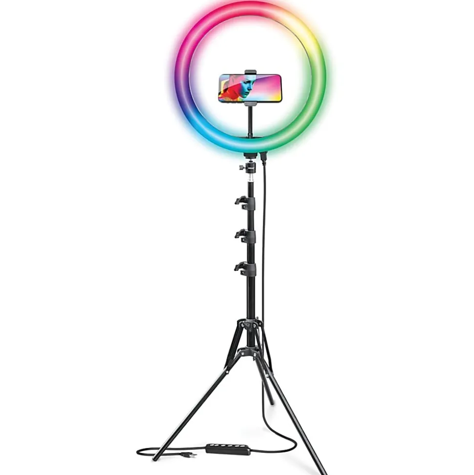 Bower RGB Selfie Ring Light Studio Kit With Wireless Remote Control & Tripod, 62”H, 10W, Black