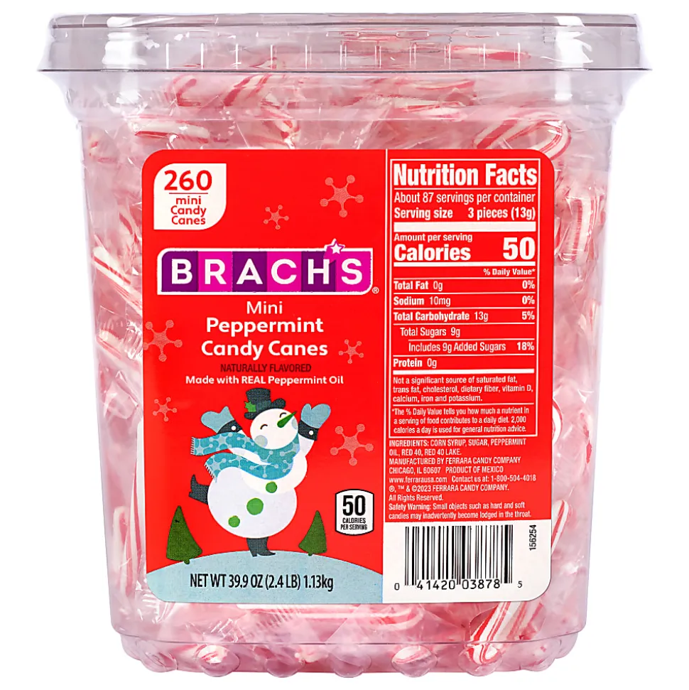 Brach's Peppermint Candy Cane Minis, 39.9 Oz, Pack Of 260 Candy Canes