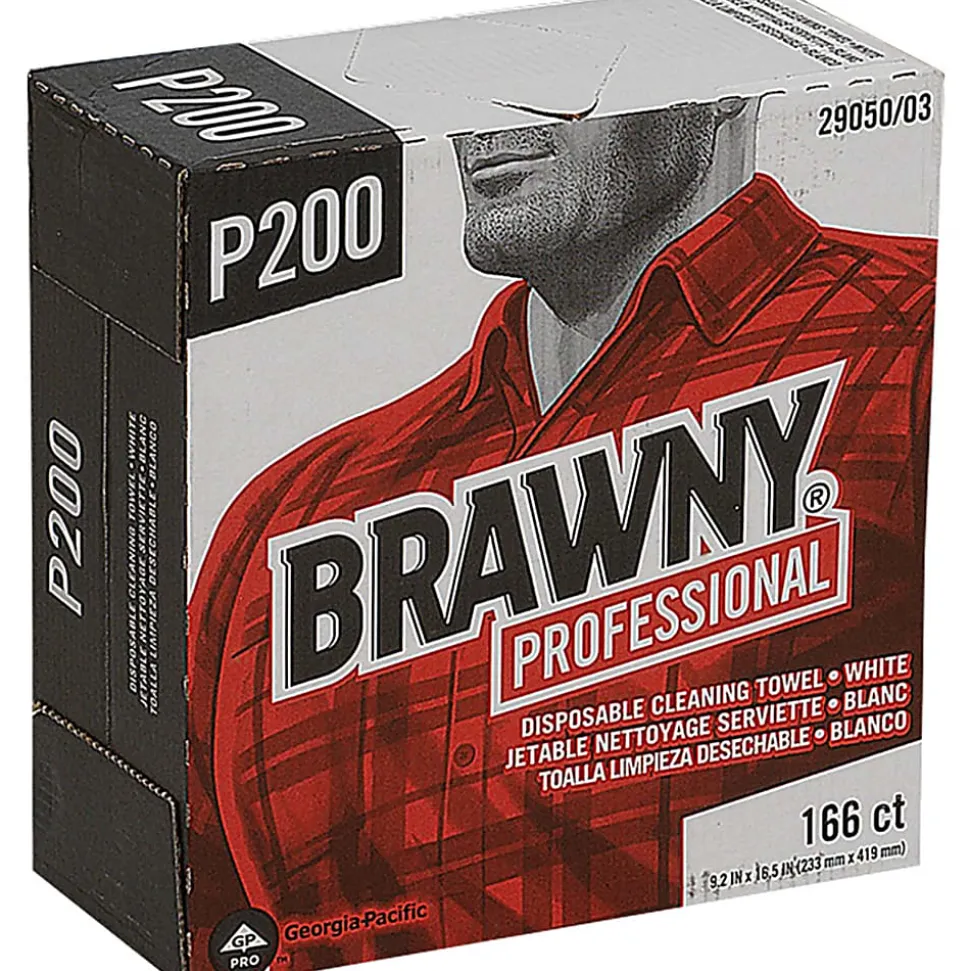 Brawny® Professional P300 Disposable Cleaning Towels, 9-1/4" x 16-1/2", 166 Wipers Per Box, Case Of 5 Boxes
