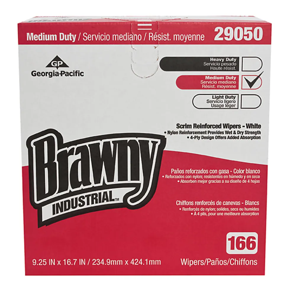 Brawny® Professional P300 Disposable Cleaning Towels, 9-1/4" x 16-1/2", 166 Wipers Per Box, Case Of 5 Boxes