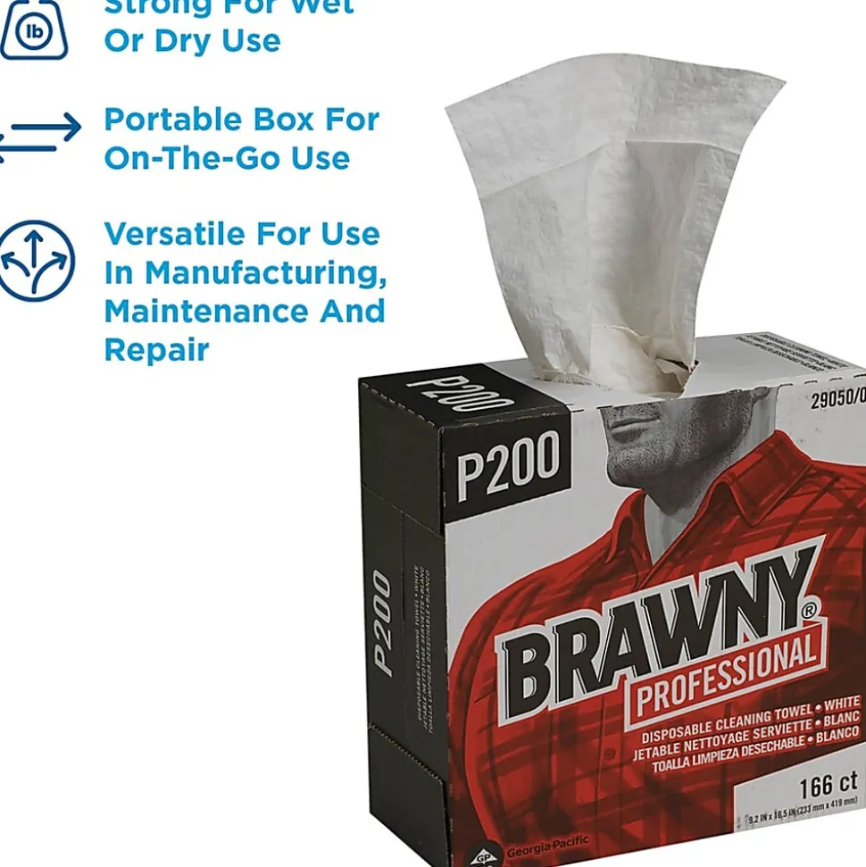 Brawny® Professional P300 Disposable Cleaning Towels, 9-1/4" x 16-1/2", 166 Wipers Per Box, Case Of 5 Boxes