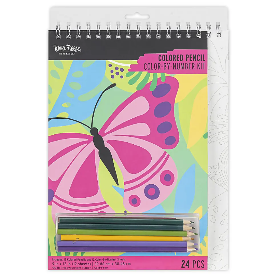 Brea Reese® Color-By-Number Colored Pencil Kit, Butterfly Designs