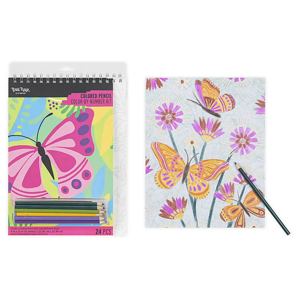 Brea Reese® Color-By-Number Colored Pencil Kit, Butterfly Designs