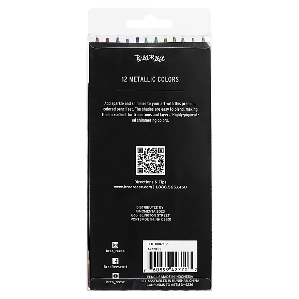 Brea Reese Colored Pencils, Metallic Colors, Pack Of 12 Pencils