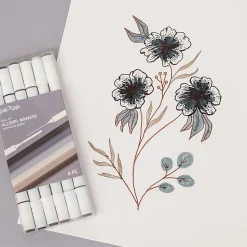 Brea Reese Dual-Tip Alcohol Markers, Pack Of 6 Markers, Brush/Chisel Tip, White Barrel, Grayscale Ink