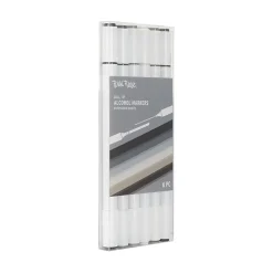 Brea Reese Dual-Tip Alcohol Markers, Pack Of 6 Markers, Brush/Chisel Tip, White Barrel, Grayscale Ink