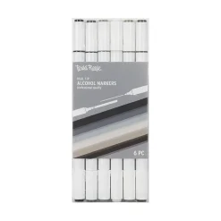 Brea Reese Dual-Tip Alcohol Markers, Pack Of 6 Markers, Brush/Chisel Tip, White Barrel, Grayscale Ink