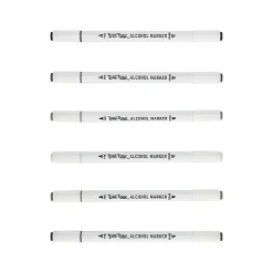 Brea Reese Dual-Tip Alcohol Markers, Pack Of 6 Markers, Brush/Chisel Tip, White Barrel, Grayscale Ink