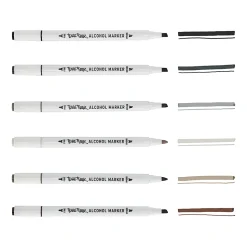 Brea Reese Dual-Tip Alcohol Markers, Pack Of 6 Markers, Brush/Chisel Tip, White Barrel, Grayscale Ink