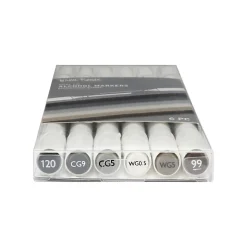 Brea Reese Dual-Tip Alcohol Markers, Pack Of 6 Markers, Brush/Chisel Tip, White Barrel, Grayscale Ink