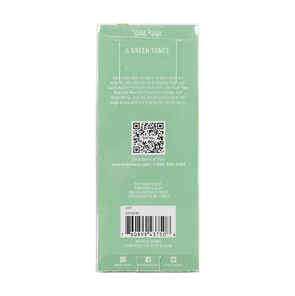 Brea Reese Dual-Tip Alcohol Markers, Greens, Pack Of 6 Markers