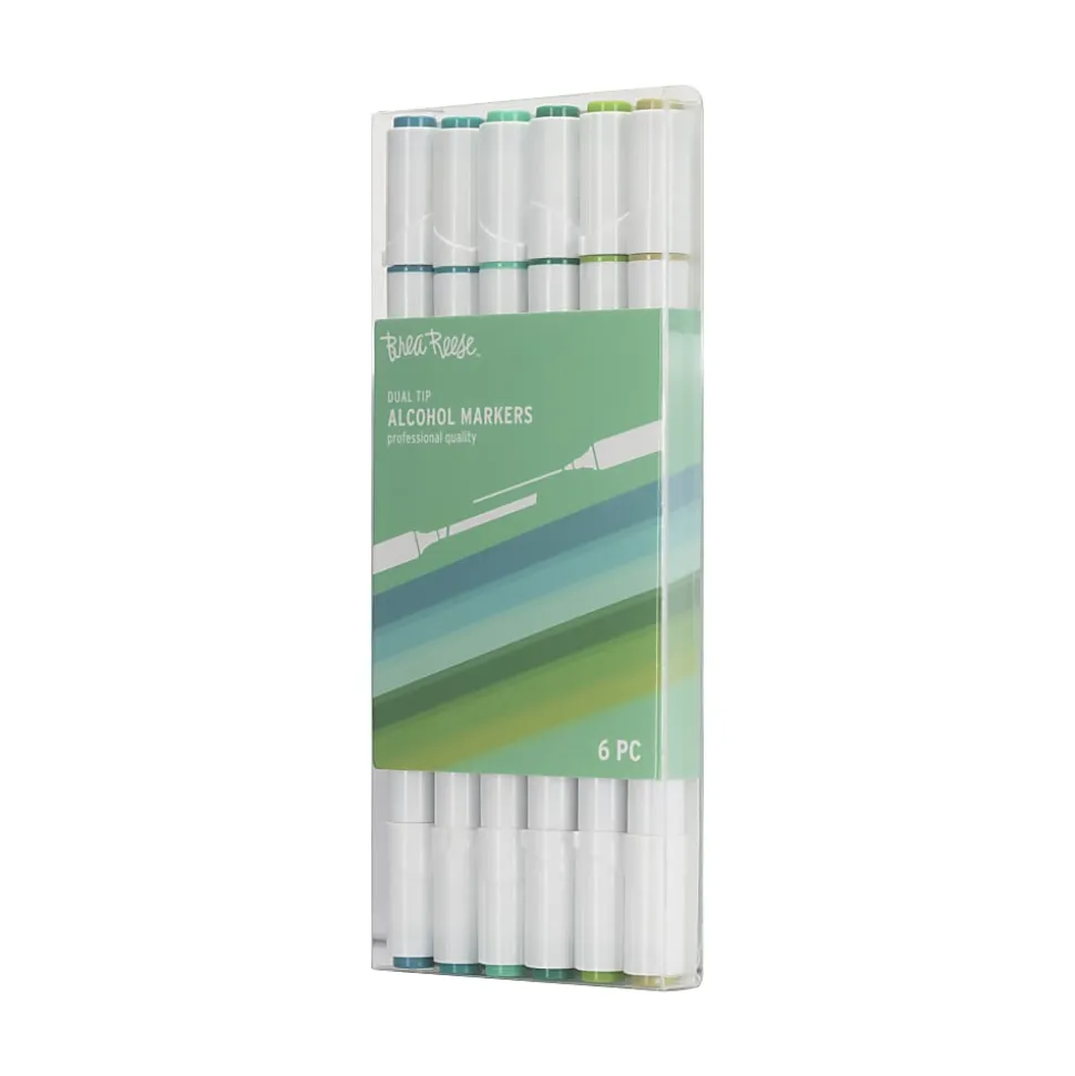 Brea Reese Dual-Tip Alcohol Markers, Greens, Pack Of 6 Markers