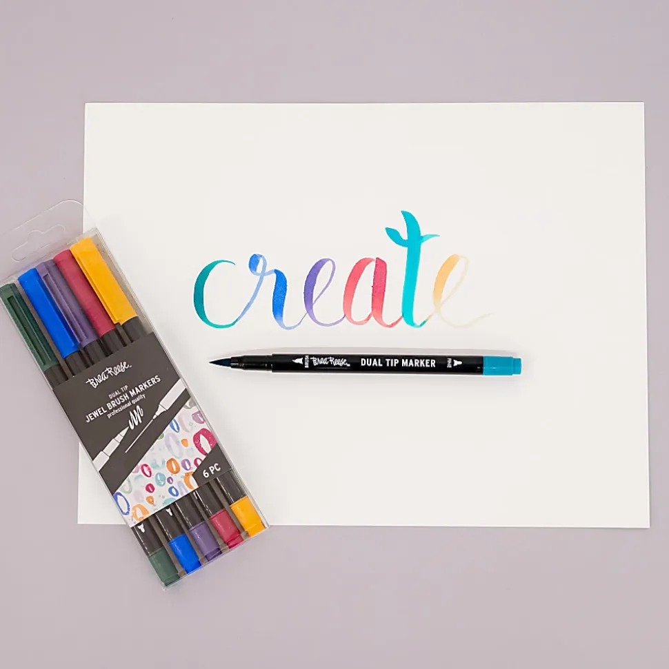 Brea Reese Dual-Tip Brush Markers, Jewel Tones, Pack Of 6 Markers