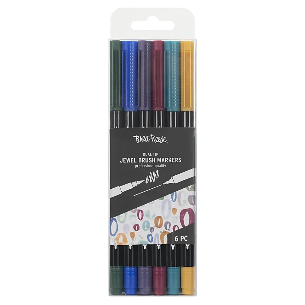 Brea Reese Dual-Tip Brush Markers, Jewel Tones, Pack Of 6 Markers