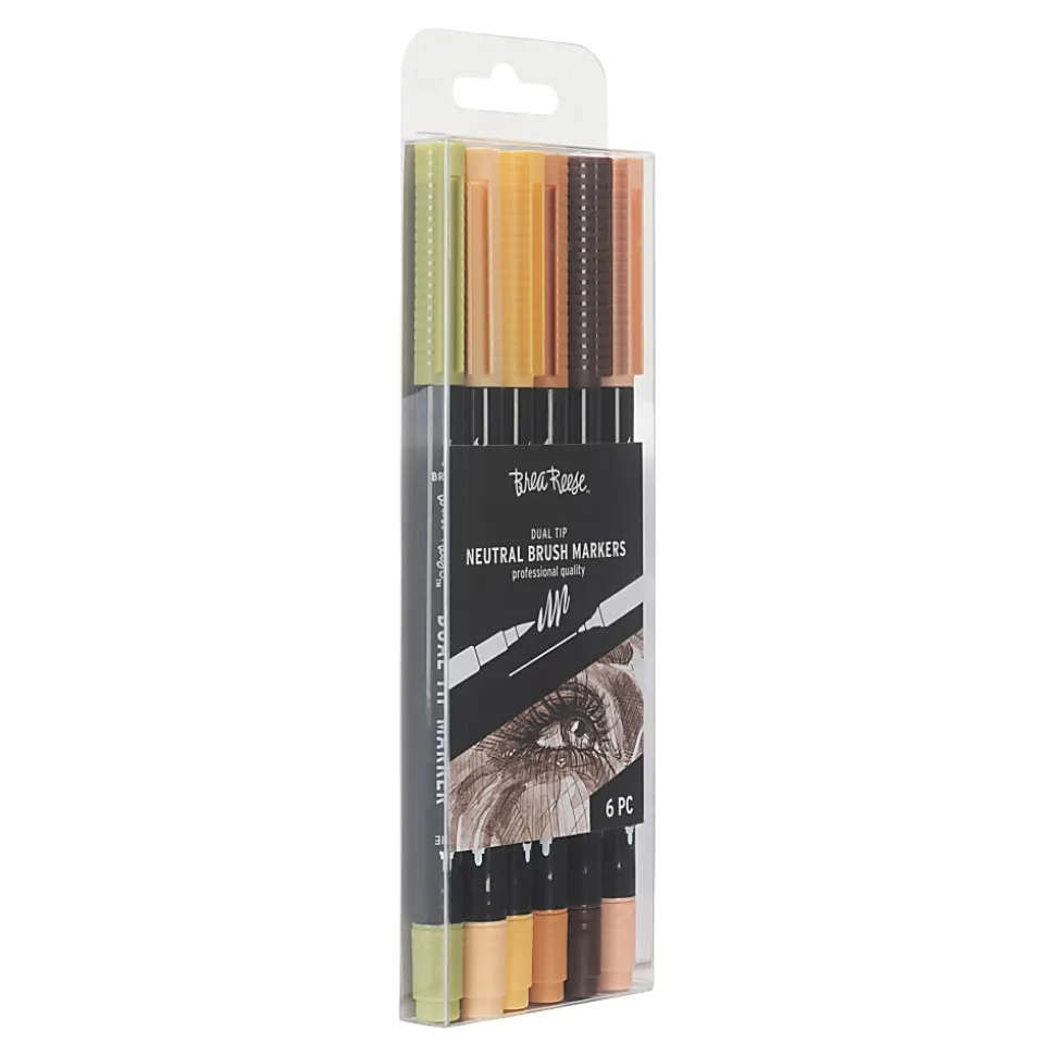Brea Reese Dual-Tip Brush Markers, Neutrals, Pack Of 6 Markers