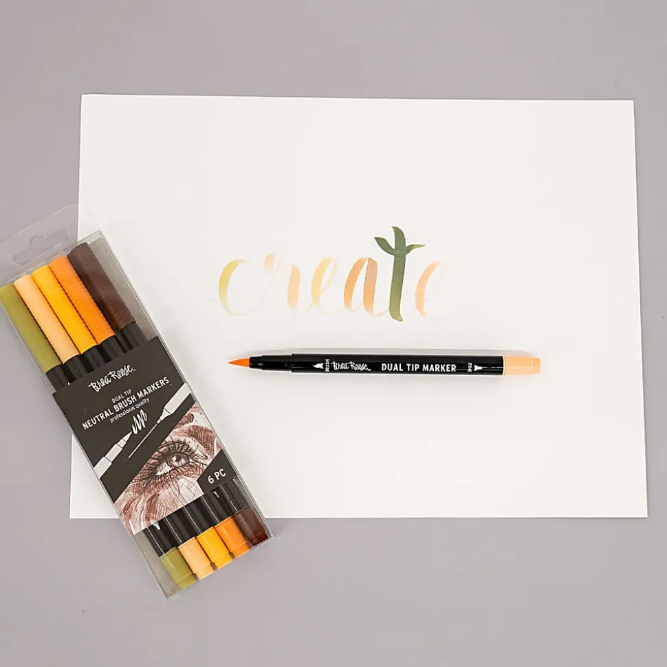 Brea Reese Dual-Tip Brush Markers, Neutrals, Pack Of 6 Markers