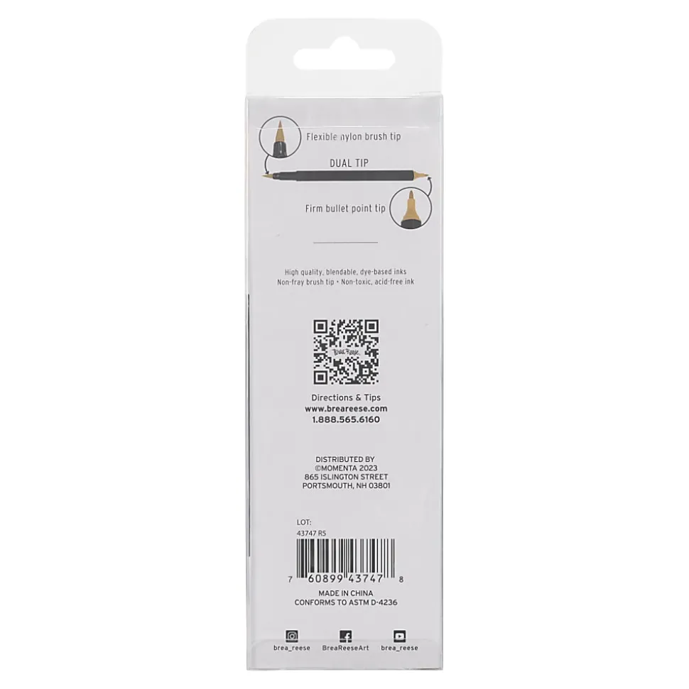 Brea Reese Dual-Tip Brush Markers, Neutrals, Pack Of 6 Markers
