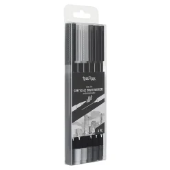Brea Reese Dual-Tip Brush Markers, Grayscale, Pack Of 6 Markers