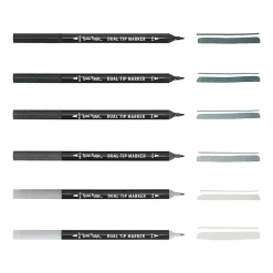 Brea Reese Dual-Tip Brush Markers, Grayscale, Pack Of 6 Markers
