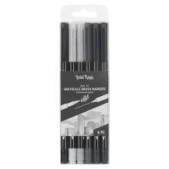 Brea Reese Dual-Tip Brush Markers, Grayscale, Pack Of 6 Markers